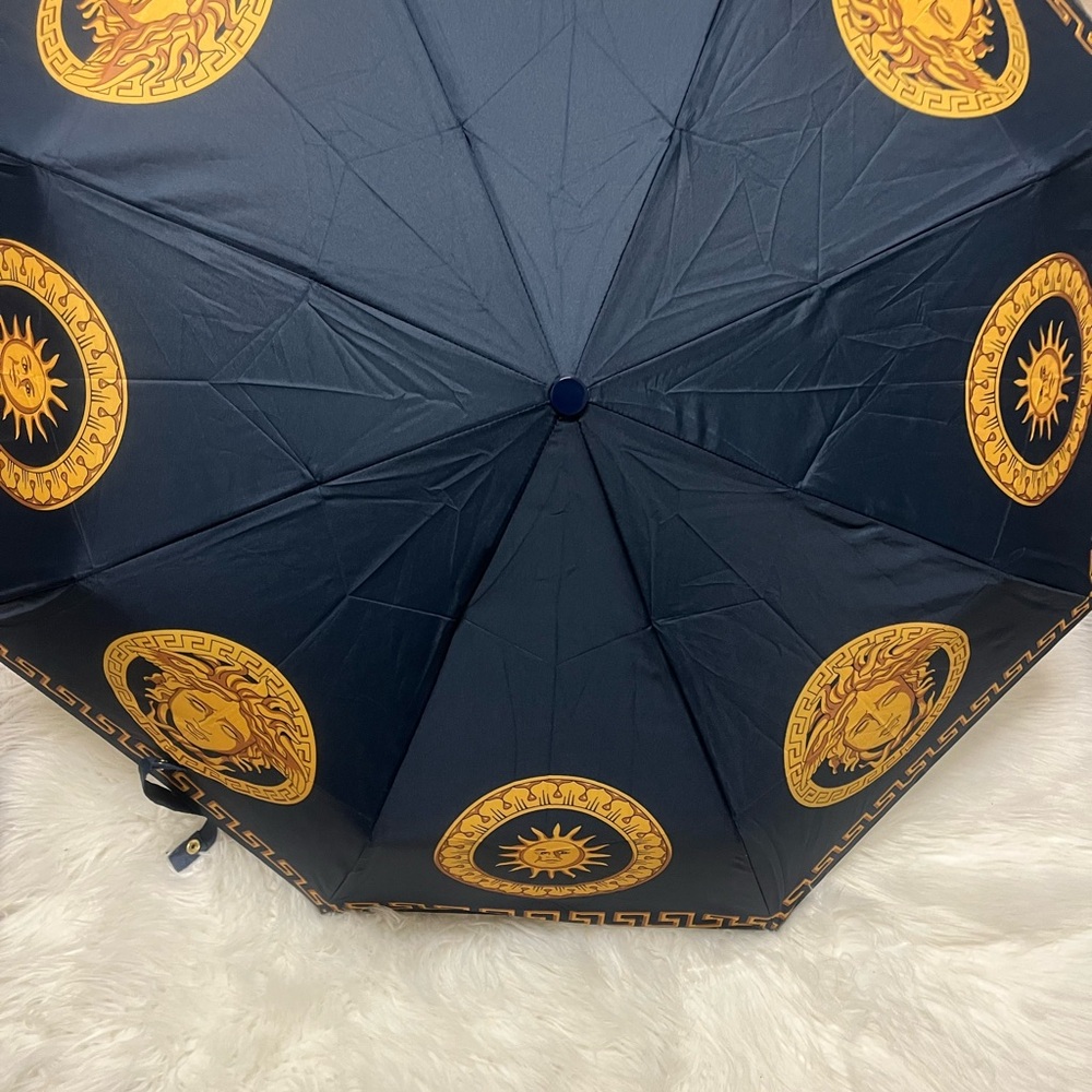 Gianni Versace Navy Blue Gold Medusa Compact Umbrella